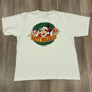 Vintage Disney Mickey Mouse Happy Holidays T-Shirt 80s 90s AMI Youth Large